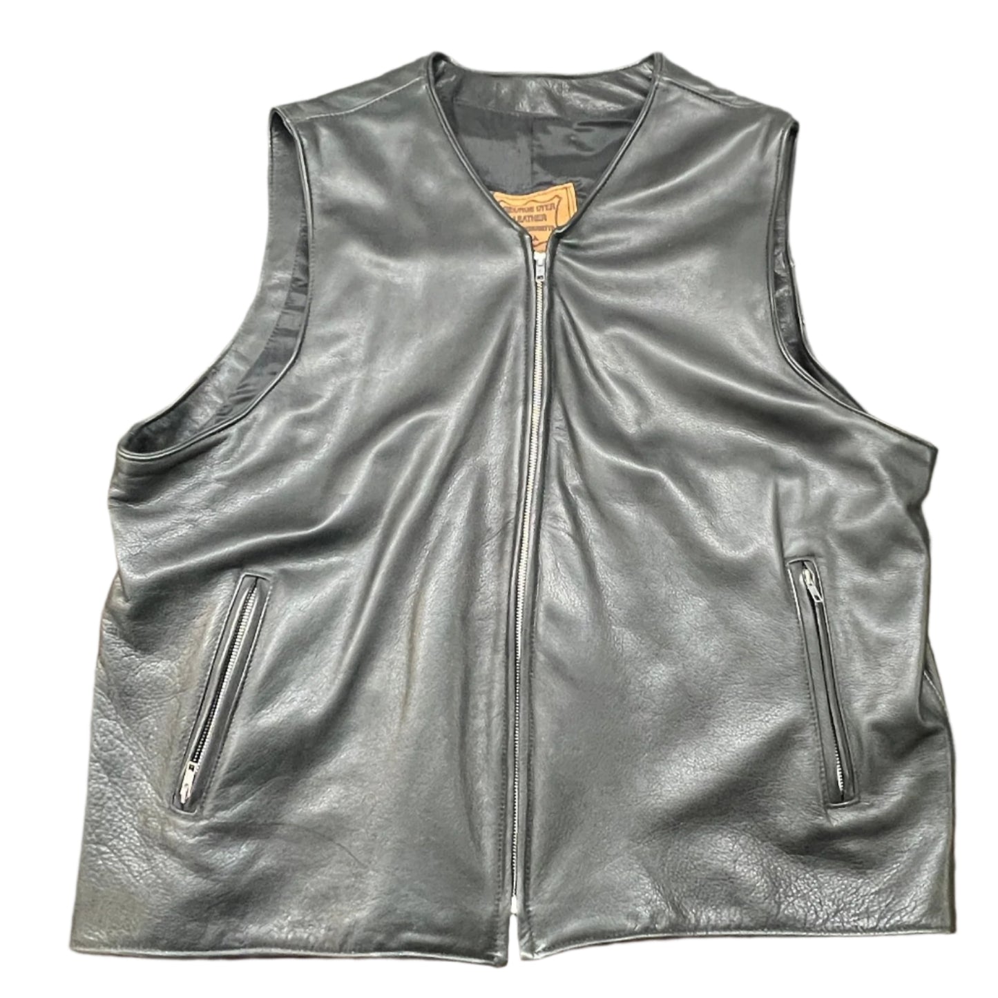 Men's Black Leather Zipper Front Vest #74