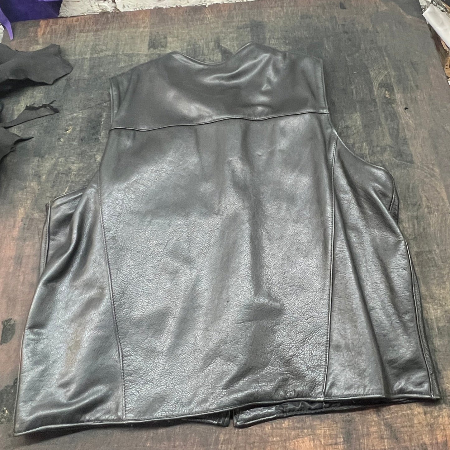 Men's Black Leather Zipper Front Vest #74