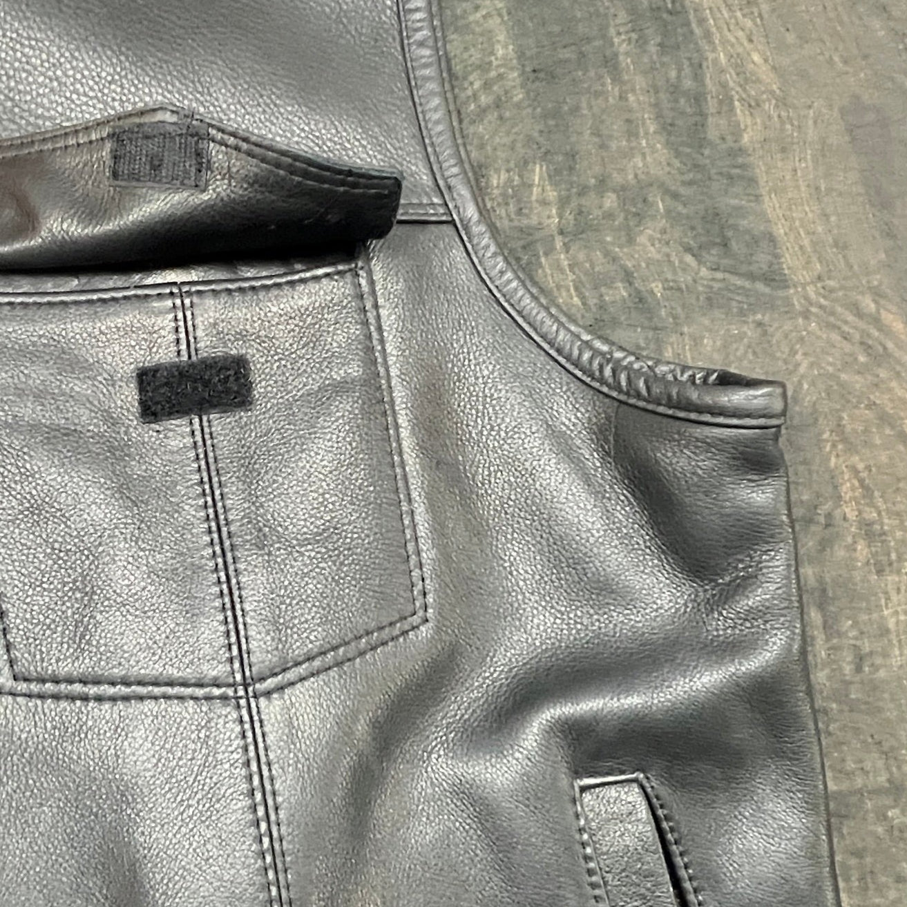 Men's Zipper Front Collar Black Leather Club Vest #75