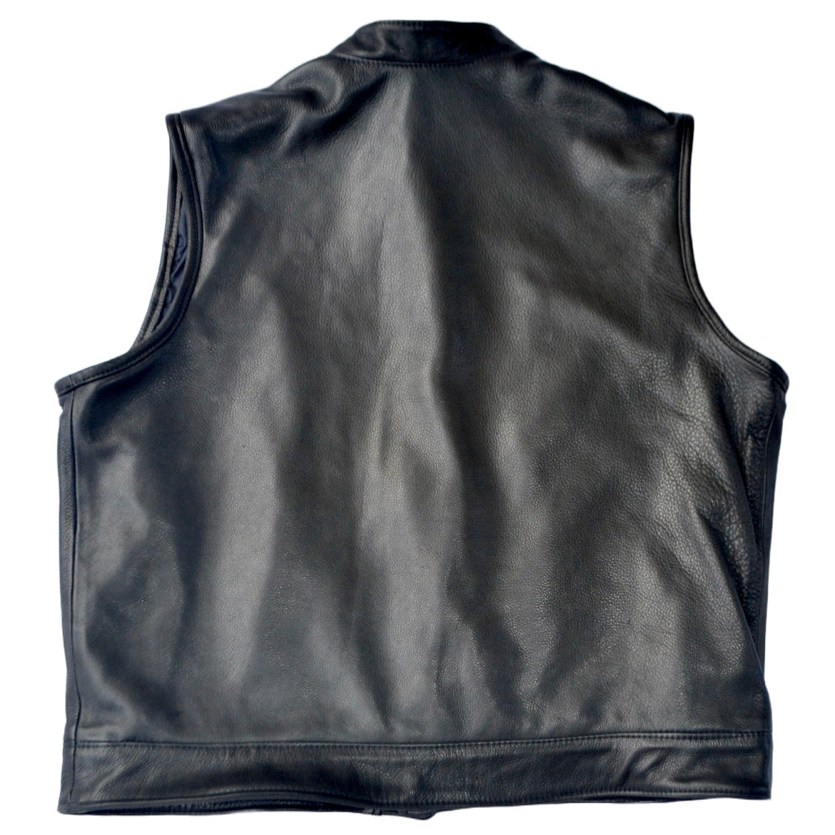 Men's Zipper Front Collar Black Leather Club Vest #75